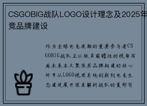 CSGOBIG战队LOGO设计理念及2025年电竞品牌建设