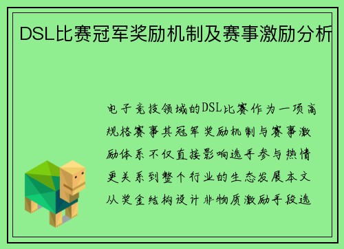 DSL比赛冠军奖励机制及赛事激励分析